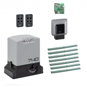 FAAC 740KIT-L7 Автоматика для откатных ворот 740KIT-L7, комплект: привод, радиоприемник, 2 пульта, лампа, 7 реек