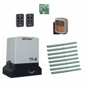 FAAC 741KIT-LA8 Автоматика для откатных ворот 741KIT-LA8, комплект: привод, радиоприемник, 2 пульта, лампа, 8 реек