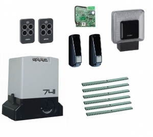FAAC 741KIT FULL6 Автоматика для откатных ворот 741KIT FULL6, комплект: привод, радиоприемник, 2 пульта, фотоэлементы, лампа, 6 реек