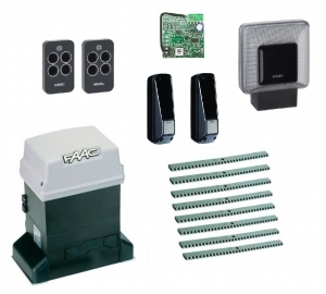 FAAC 746KIT FULL8 Автоматика для откатных ворот 746KIT FULL8, комплект: привод, радиоприемник, 2 пульта, фотоэлементы, лампа, 8 реек