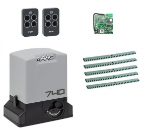 FAAC 740KIT-KR5 Автоматика для откатных ворот 740KIT-KR5, комплект: привод, радиоприемник, 2 пульта, 5 реек