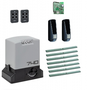 FAAC 740KIT-F7 Автоматика для откатных ворот 740KIT-F7, комплект: привод, радиоприемник, 2 пульта, фотоэлементы, 7 реек