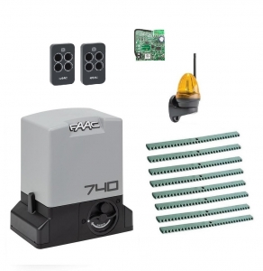 FAAC 740KIT-LK8 Автоматика для откатных ворот 740KIT-LK8, комплект: привод, радиоприемник, 2 пульта, лампа, 8 реек