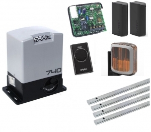FAAC 740KIT-K4 Автоматика для откатных ворот 740KIT-K4, комплект: привод, рейка, фотоэлементы, лампа, пульт, радиоприемник