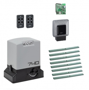 FAAC 740KIT-L8 Автоматика для откатных ворот 740KIT-L8, комплект: привод, радиоприемник, 2 пульта, лампа, 8 реек