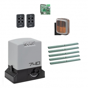 FAAC 740KIT-LA5 Автоматика для откатных ворот 740KIT-LA5, комплект: привод, радиоприемник, 2 пульта, лампа, 5 реек