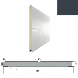 DOORHAN 15D08/S00-7016/9003 Панель 525мм Ндерево с широкой центр.полосой/Нстукко антрацит (RAL7016)/бел(RAL9003) для подъёмных секционных ворот