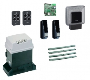 FAAC 746KIT FULL4 Автоматика для откатных ворот 746KIT FULL4, комплект: привод, радиоприемник, 2 пульта, фотоэлементы, лампа, 4 рейки