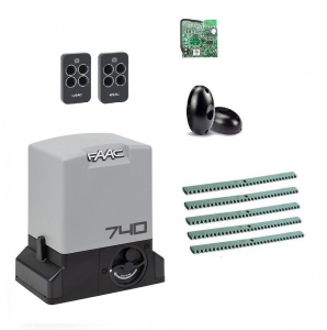 FAAC 740KIT-FK5 Автоматика для откатных ворот 740KIT-FK5, комплект: привод, радиоприемник, 2 пульта, фотоэлементы, 5 реек
