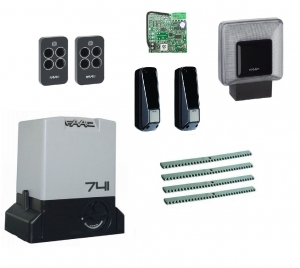 FAAC 741KIT FULL4 Автоматика для откатных ворот 741KIT FULL4, комплект: привод, радиоприемник, 2 пульта, фотоэлементы, лампа, 4 рейки