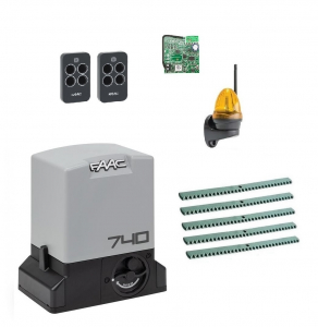FAAC 740KIT-LK5 Автоматика для откатных ворот 740KIT-LK5, комплект: привод, радиоприемник, 2 пульта, лампа, 5 реек